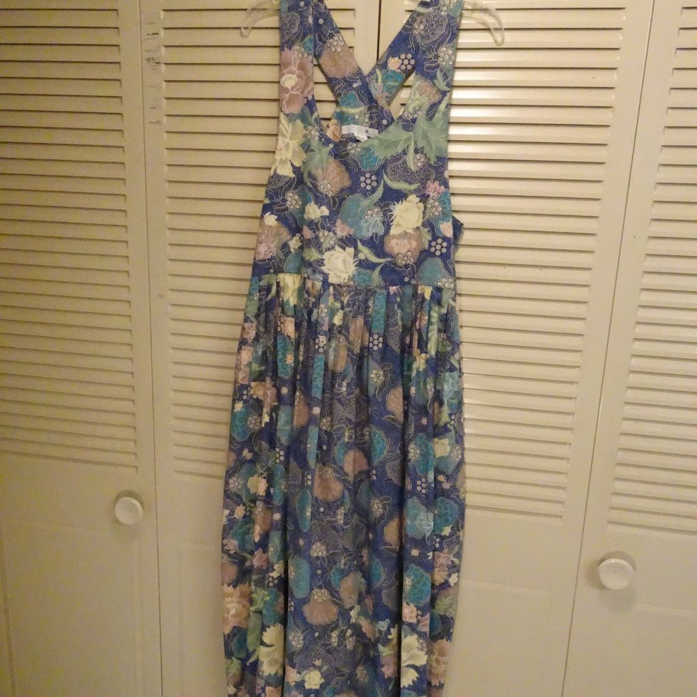 Tibetan Trader Floral Blues Cotton maxi pocket dress s - Picture 9 of 12